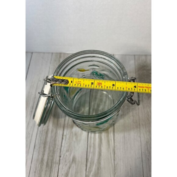 Vintage Canister Jar Storage Glass Fruit Embossed Wire Bale Lid - Set Of 3 - Picture 10 of 10